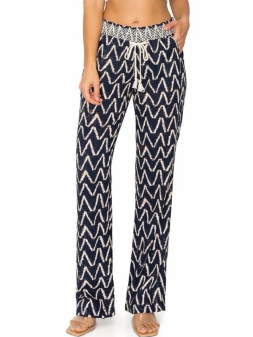 Cali 1850 Linen Blend Navy and White Pant Size Medium